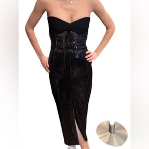 Rasario Black Sequin Strapless Dress